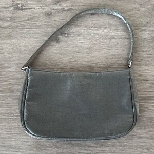 Metallic Silver Mini Bag with Crystal Accents